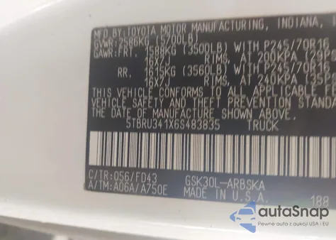 2006 Toyota Tundra Sr5 from USA, damaged, VIN 5TBRU341X6S483835
